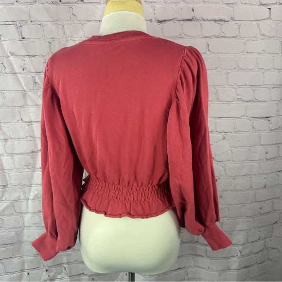 zara distressed raw edge Women's Red Smocked Waist Top sz small - Picture 3 of 6